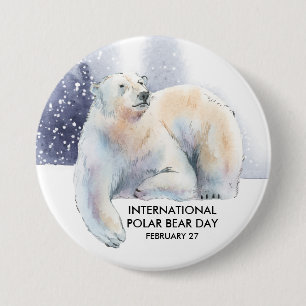 International Polar Bear Day, watercolor 7.5 Cm Round Badge