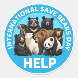 International save bears day stickers. classic round sticker