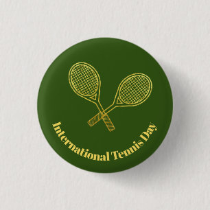 International Tennis Day Button with Gold Rackets