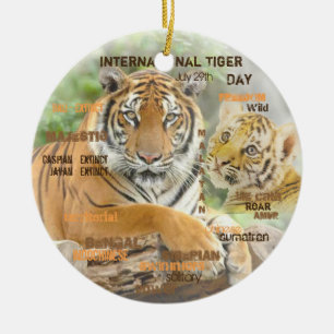 International Tiger Day, July 29, Typography Art Ceramic Tree Decoration
