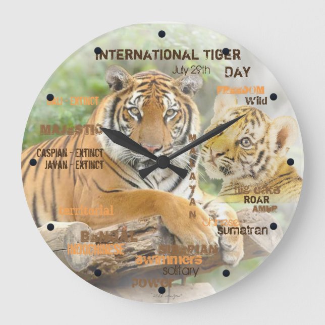 International Tiger Day, July 29, Typography Art Large Clock (Front)