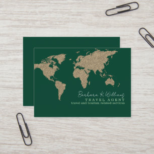 International Travel Agent World-Map Green Business Card