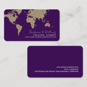 International Travel Agent World Map Purple Business Card