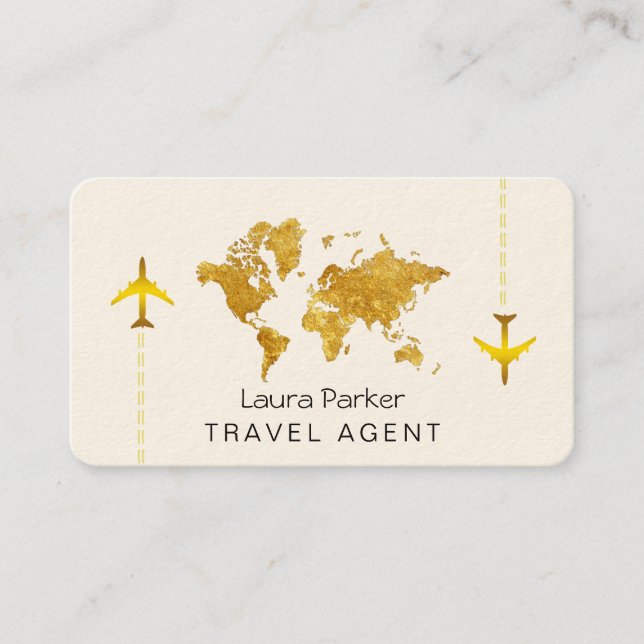 International Travel World Map Gold Glitter Busine Business Card (Front)