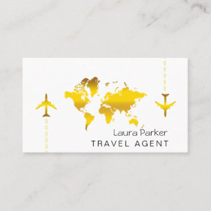 International Travel World Map Gold Glitter Business Card