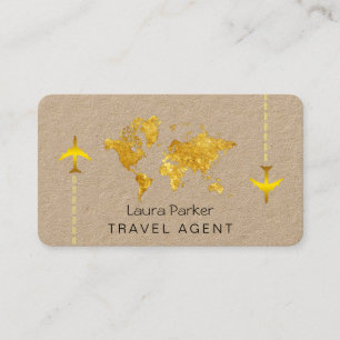 International Travel World Map Gold Glitter Business Card