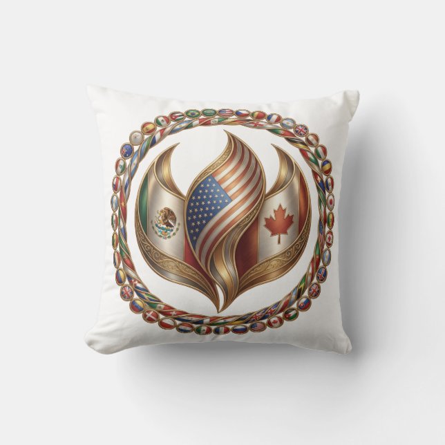 International Unity Flame with World Flags Emblem  Cushion (Front)