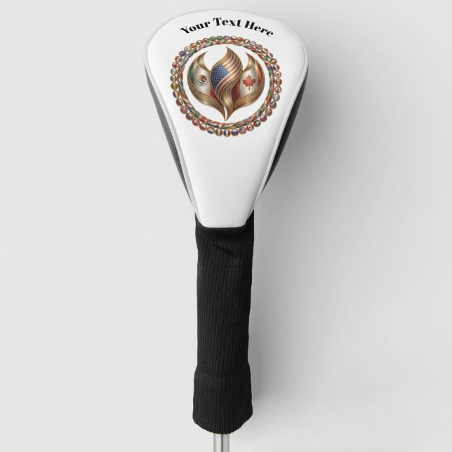 International Unity Flame with World Flags Emblem  Golf Head Cover (Front)