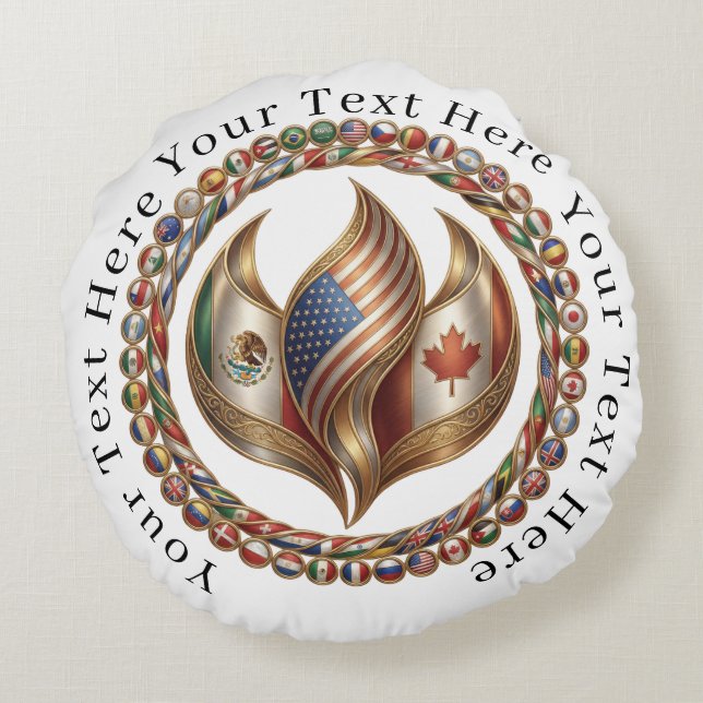 International Unity Flame with World Flags Emblem  Round Cushion (Back)