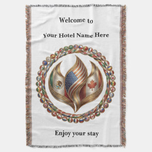 International Unity Flame with World Flags Emblem Throw Blanket
