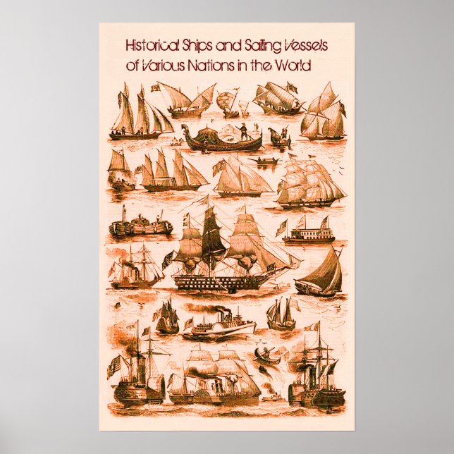 INTERNATIONAL VINTAGE SAILING VESSELS SHIPS,Sepia Poster (Front)