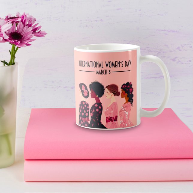 International Women’s Day Global Women Pink Floral Coffee Mug (Creator Uploaded)