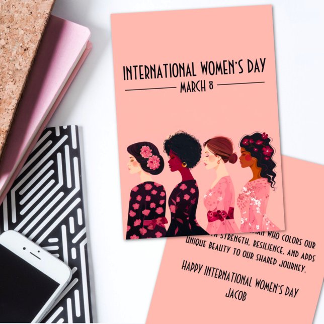 International Women’s Day Global Women Pink Floral Holiday Card (Creator Uploaded)