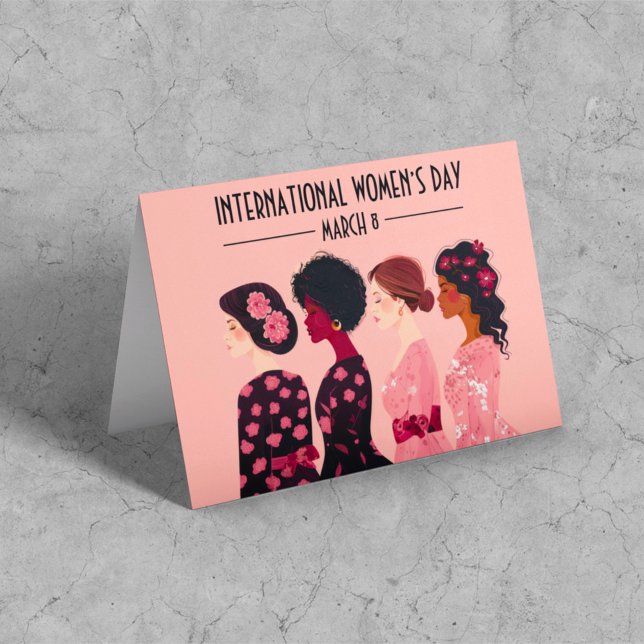 International Women’s Day Global Women Pink Floral Holiday Card (Creator Uploaded)