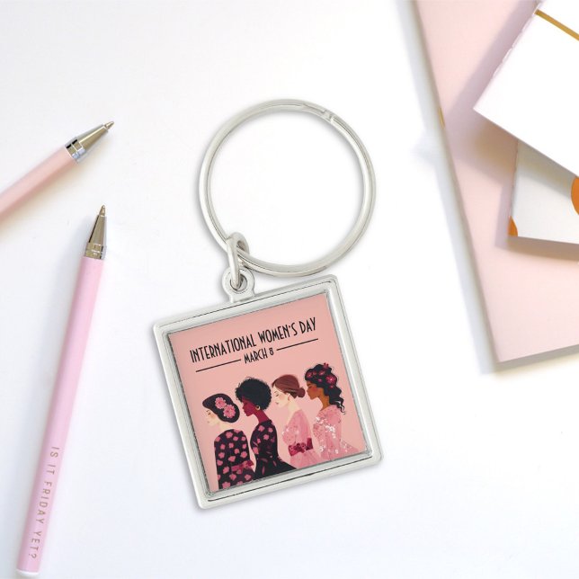 International Women’s Day Global Women Pink Floral Key Ring (Creator Uploaded)