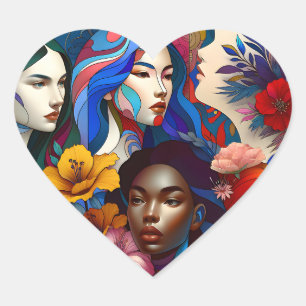 International Women's Day   Abstract Collage Heart Sticker