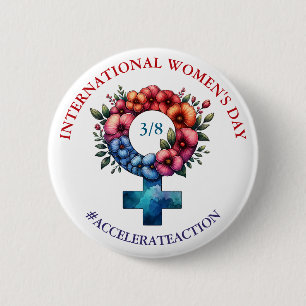 International Women's Day   Accelerate Action 6 Cm Round Badge
