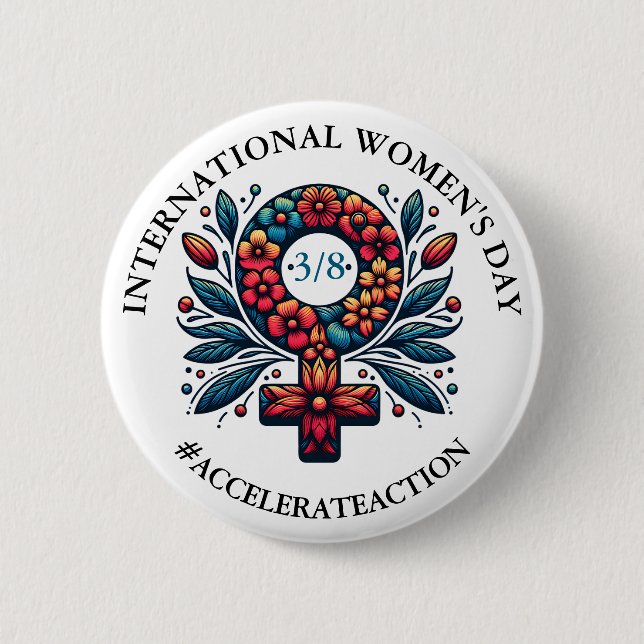 International Women's Day | Accelerate Action 6 Cm Round Badge (Front)