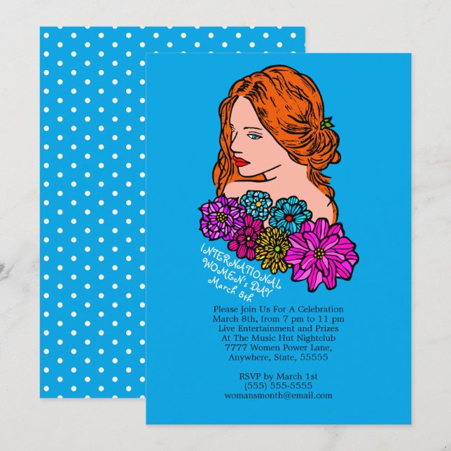 International Women's Day Auburn Hair Lady Party Invitation (Front/Back)