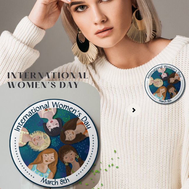 International Women's Day hand drawn in Blue 10 Cm Round Badge (International Women's Day hand drawn in Blue Button)