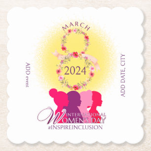 International Womens Day March 8 Inspire Inclusion Paper Coaster