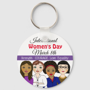 International Women's Day March 8th Button Key Ring