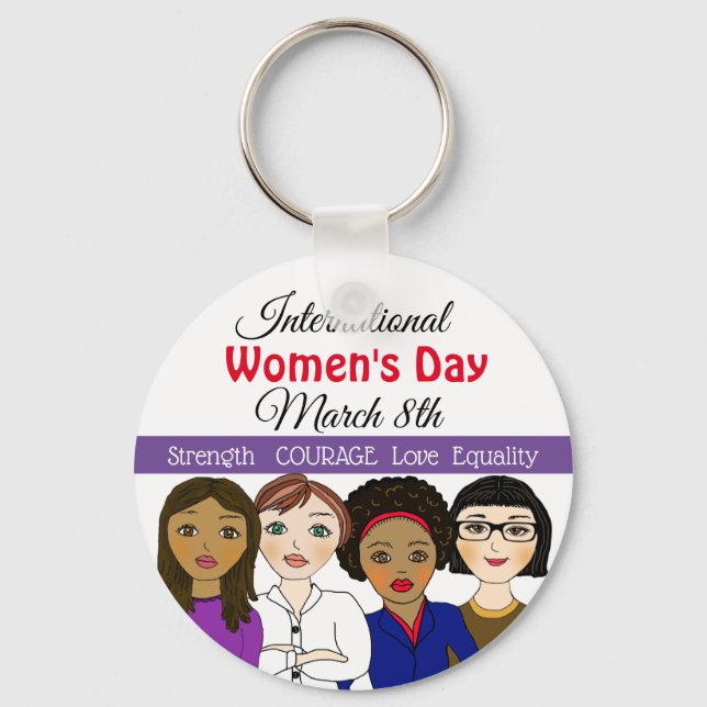 International Women's Day March 8th Button Key Ring (Front)