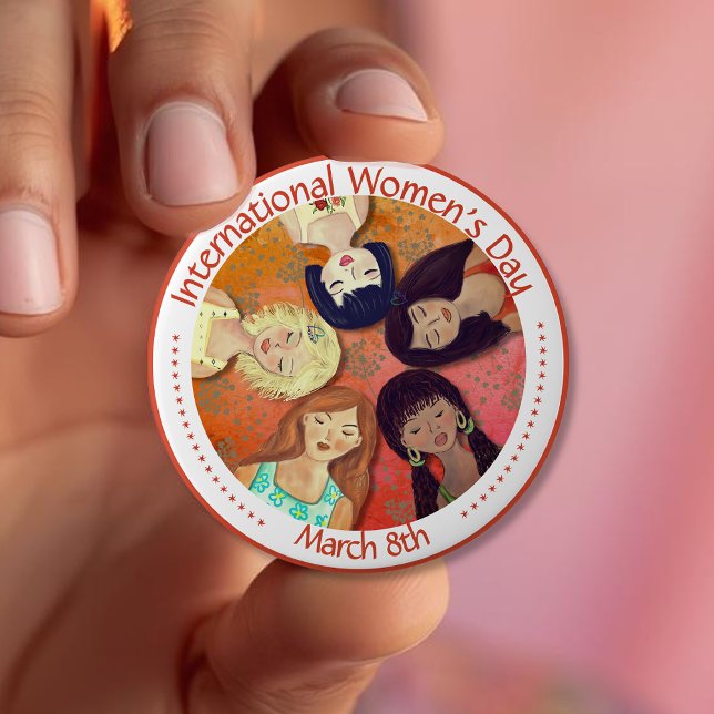 International Women's Day painted Diverse Portrait 10 Cm Round Badge (International Women's Day painted Diverse Portrait Button)