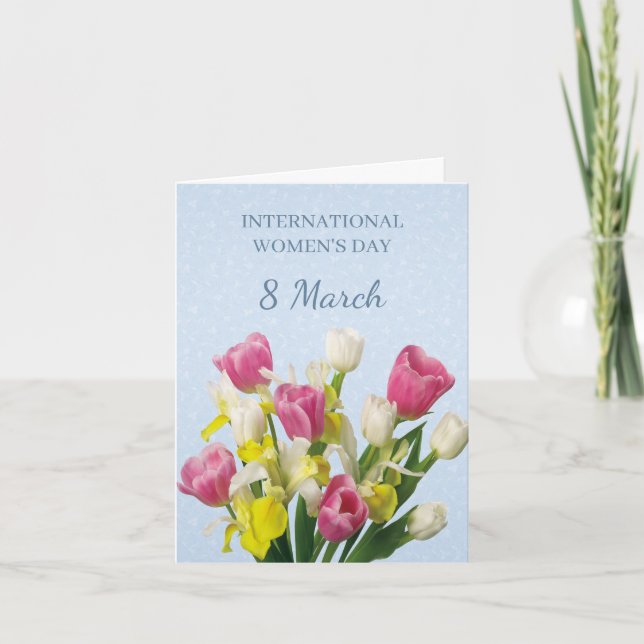 International Women's Day, pink and white tulips Card (Front)