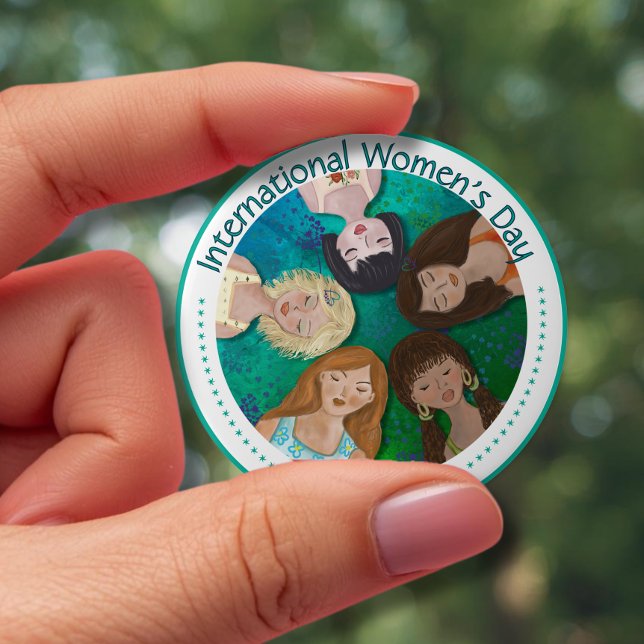 International Women's Day with Diverse Characters  10 Cm Round Badge ( International Women's Day with Diverse Characters Button)