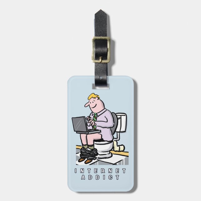 Internet Addict. On the Toilet. Luggage Tag (Front Vertical)
