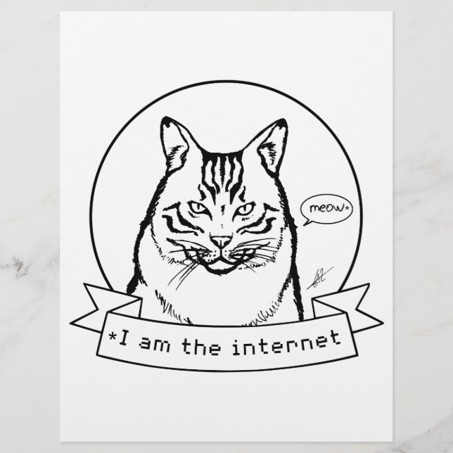 Internet Cat - Colouring Page. (Front)