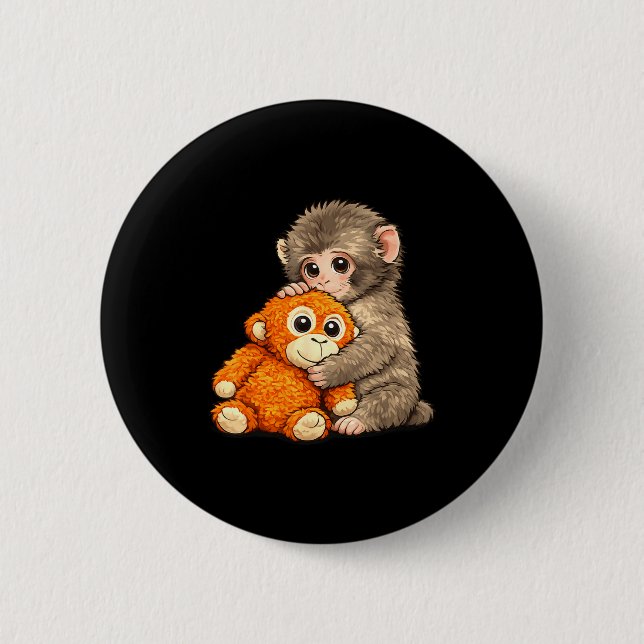 Internet meme punch monkey with teddy bear cuddlin 6 cm round badge (Front)
