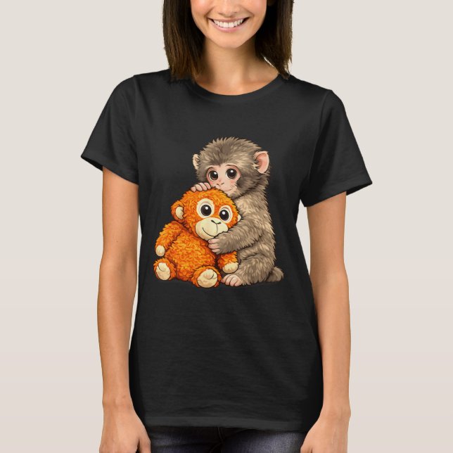 Internet meme punch monkey with teddy bear cuddlin T-Shirt (Front)