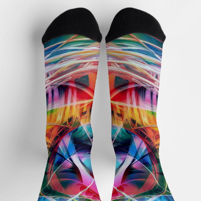 Interplay of Intersecting Multicolored Lines Socks (Top)