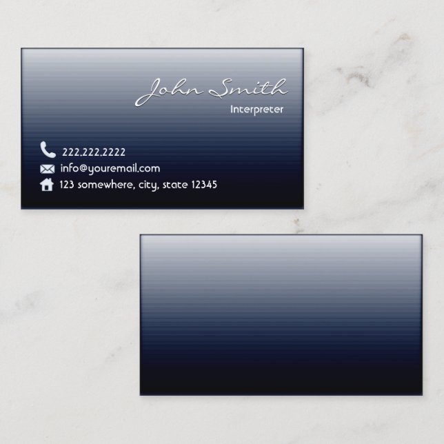 Interpreter Professional Navy Blue Business Card (Front/Back)