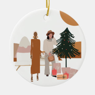 Interracial Female Couple Christmas Ceramic Tree Decoration