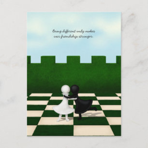 Interracial Friendship Cute Pawns Hug Personalised Postcard
