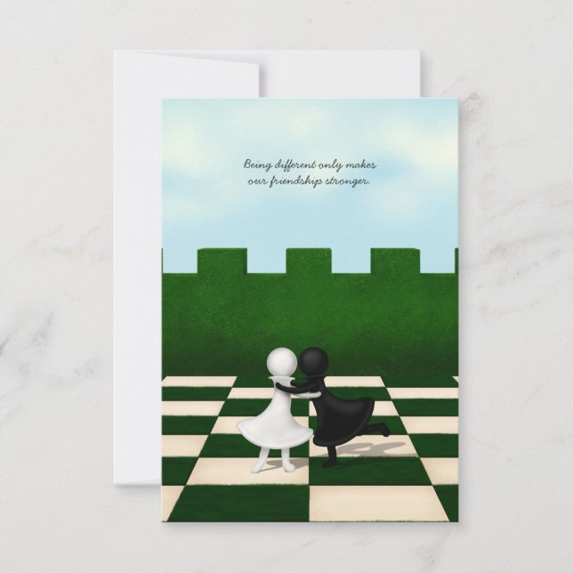 Interracial Friendship Cute Pawns Hug Personalised RSVP Card (Front)