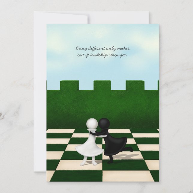 Interracial Friendship Cute Pawns Hug Personalised Thank You Card (Front)