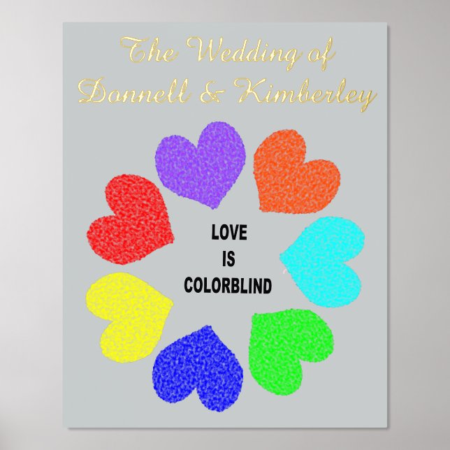 Interracial Love Rainbow Hearts Custom Wedding Foil Prints (Front)
