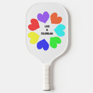 Interracial Love Rainbow Hearts Pickleball Paddle