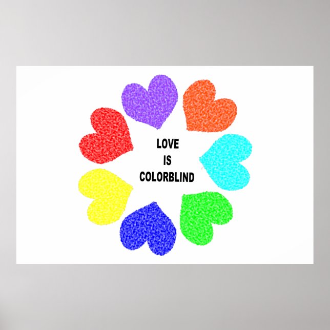 Interracial Love Rainbow Hearts Poster (Front)