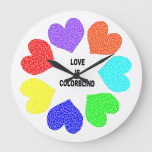 Interracial Love Rainbow Hearts Wall Clock