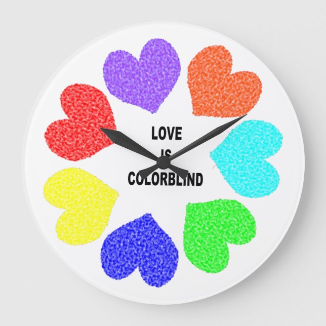 Interracial Love Rainbow Hearts Wall Clock (Front)