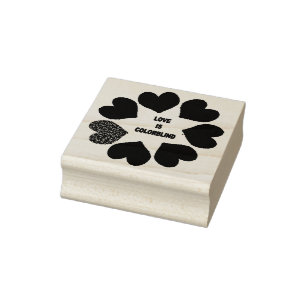 Interracial Love Rainbow Hearts Wood Art Stamp