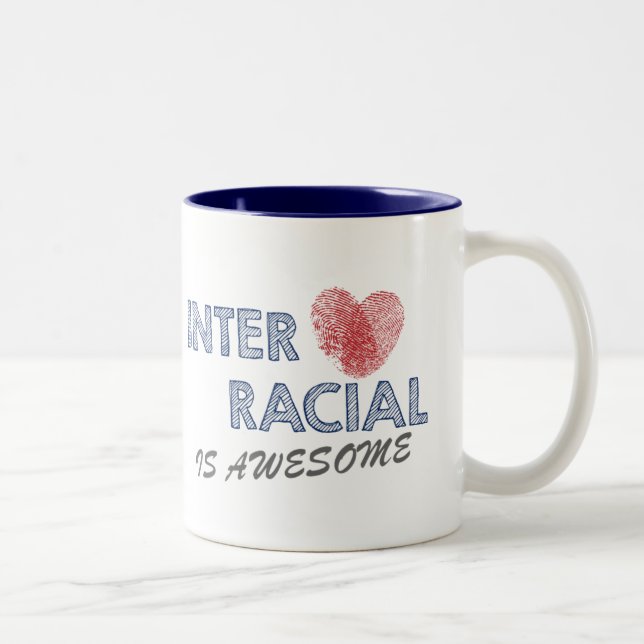 Interracial mixed couple love Two-Tone coffee mug (Right)