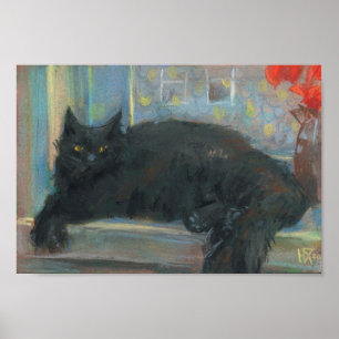 Interrupted Nap, Black Cat Impressionism Painting  Poster
