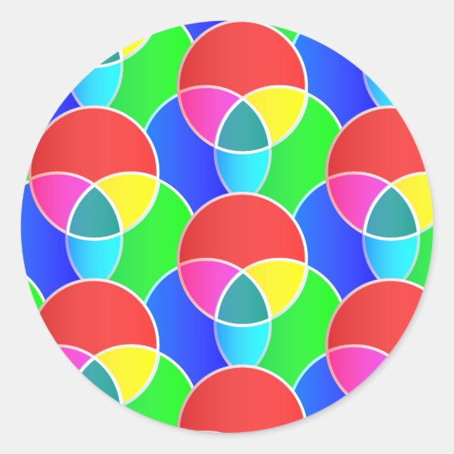 Intersecting circle shapes different pattern color classic round sticker (Front)