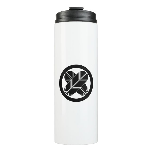 Intersecting hawk feathers in a circle thermal tumbler (Front)